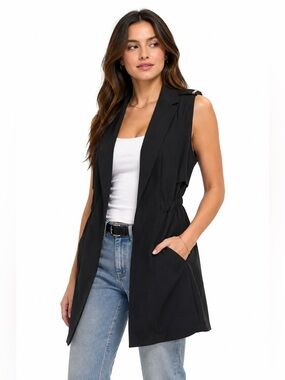 Dynamite Cinched Waist Long Vest Jet Black Size S NWT